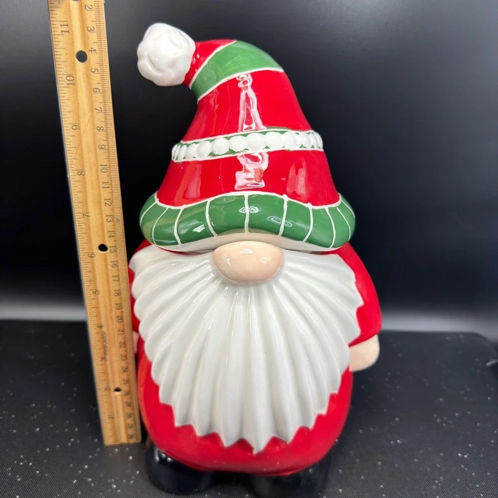 Pier 1 Imports Christmas Gnome Cookie Jar Container Dolomite Holiday 11inch NEW
